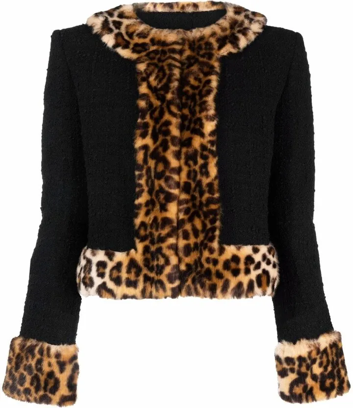 Leopard-Print Faux Fur-Trimmed Jacket