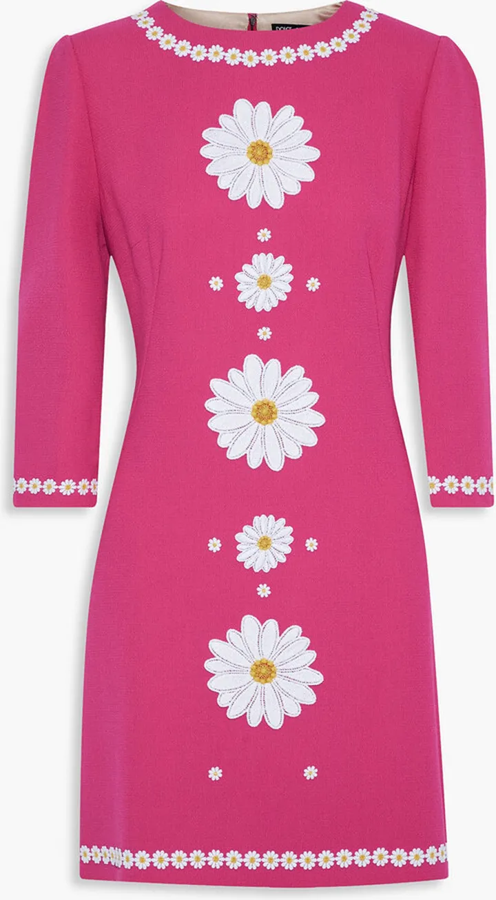 Floral-appliquéd wool-crepe mini dress