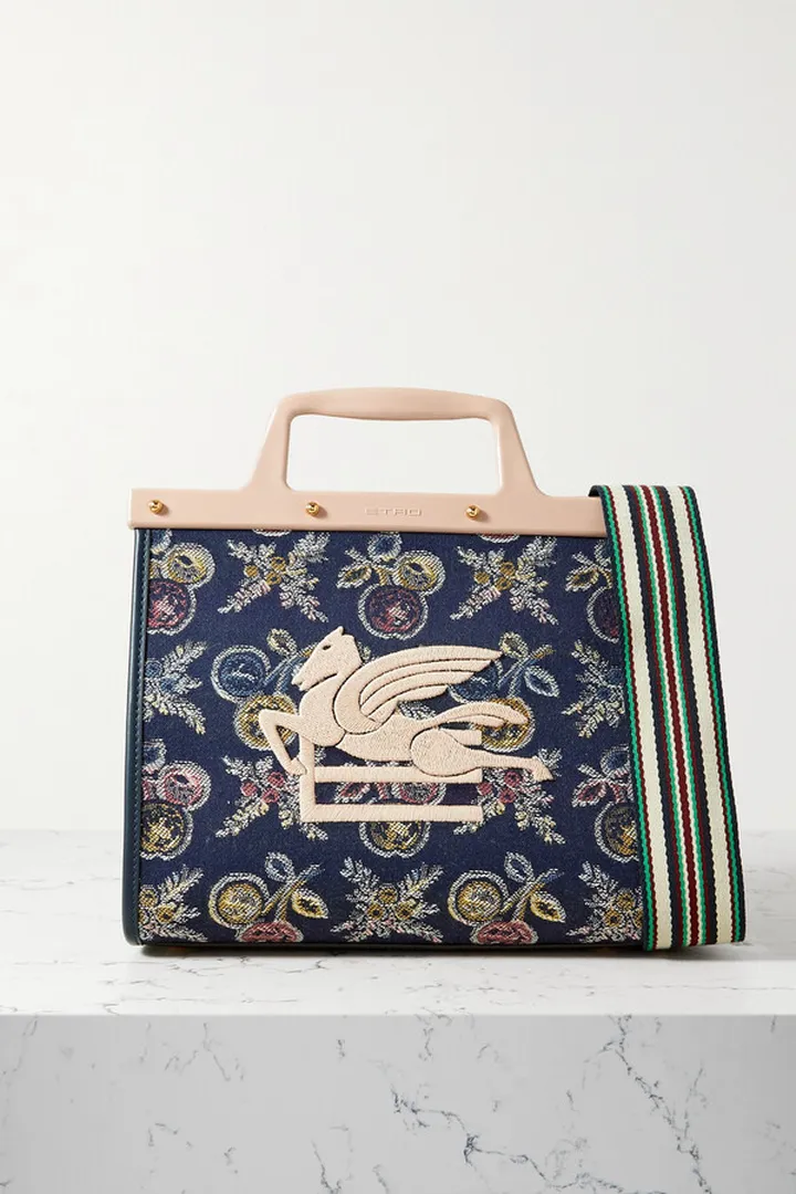 Etro - Globetrotter Leather-trimmed Jacquard Tote - Blue