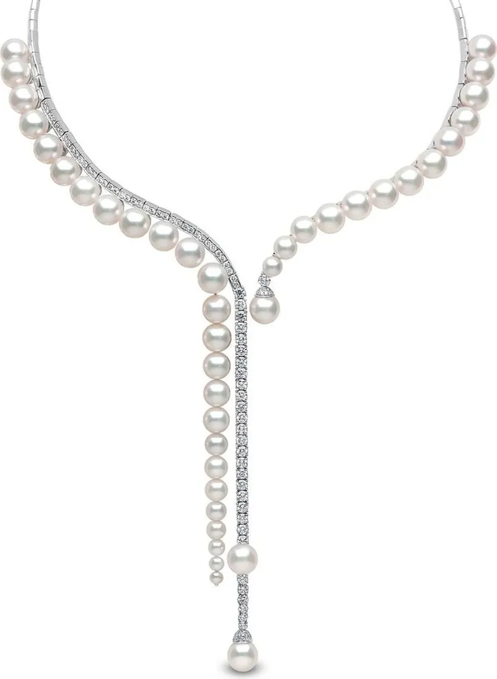 18kt white gold Waterfall pearl and diamond necklace