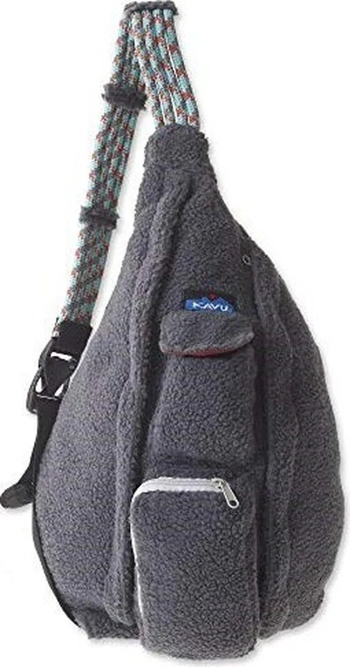 KAVU Rope Fleece Bag Sling Crossbody Faux Shearling Backpack Travel Purse - Charcoal