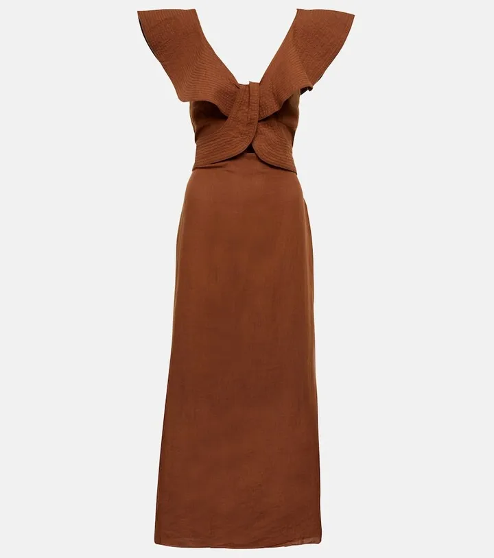 Linen ruffle midi dress