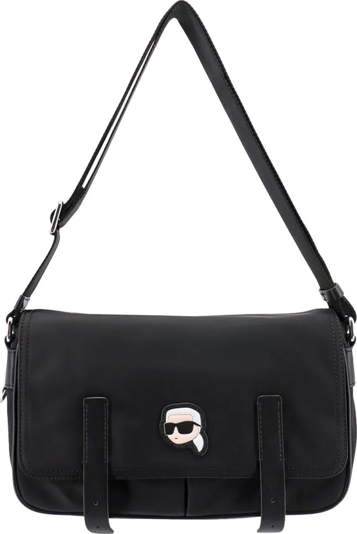 Recycled nylon shoulder bag with frontal KARL logo