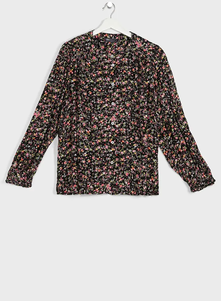 Printed Button Detail Blouse
