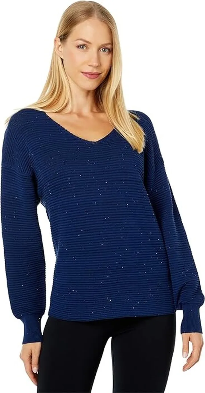 Tommy Bahama Bonita Sequin Ottoman V-Neck (Island Navy) Women's Clothing