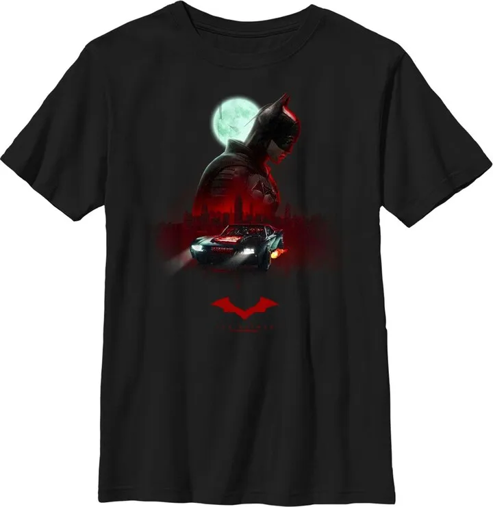 Boy's The Batman Moonlit Batmobile T-Shirt - Black - Medium