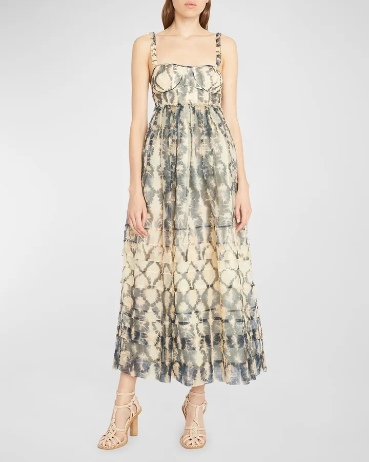Priscilla Silk Organza Midi Bustier Dress