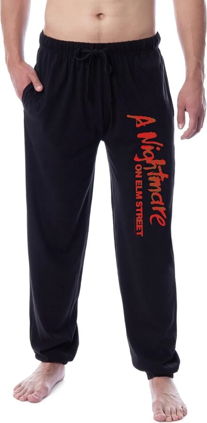 A Nightmare On Elm Street Mens' Movie Logo Title Jogger Pajama Pants (Small) Black