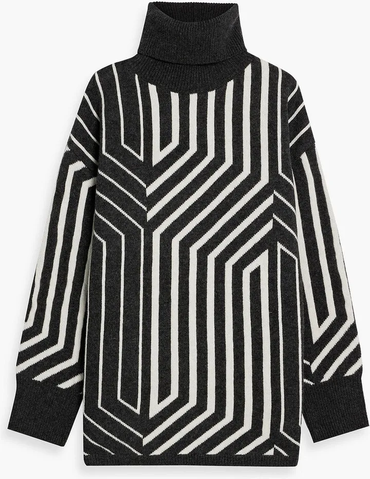 Jacquard-knit merino wool turtleneck sweater
