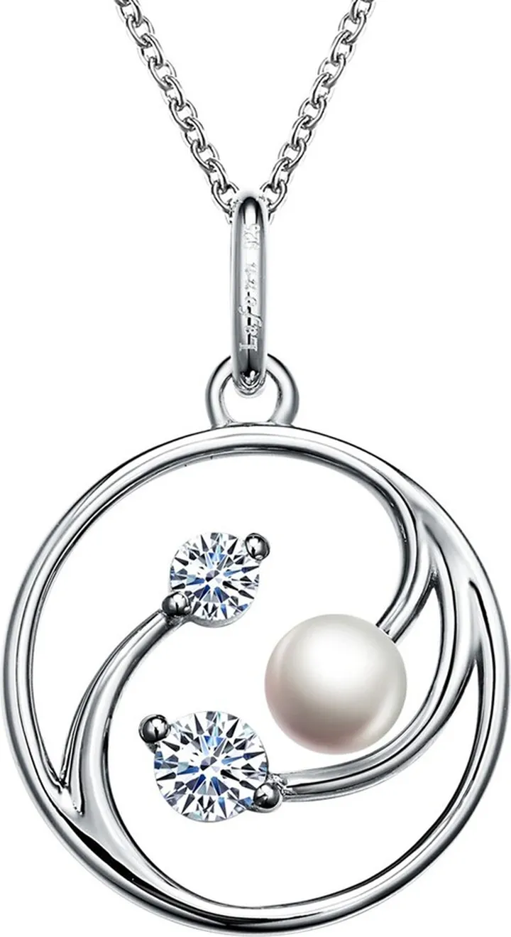 Simulated Diamond & Cultured Pearl Circle Pendant Necklace