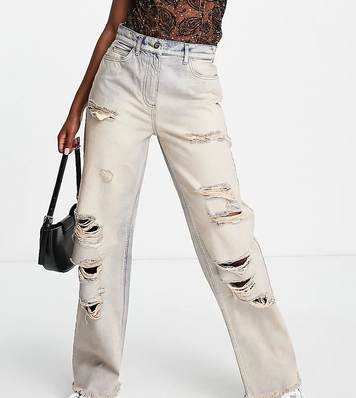 COLLUSION x014 Y2K extreme baggy dad jeans with rips in pink tint dirty wash