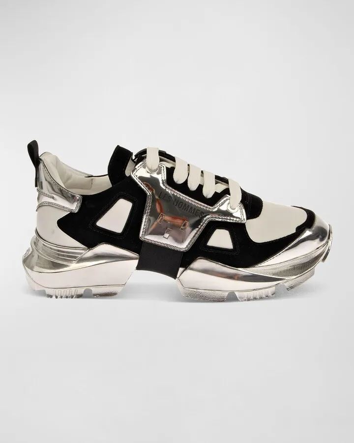 Men's Chunky Sole Metallic Leather Low-Top Sneakers