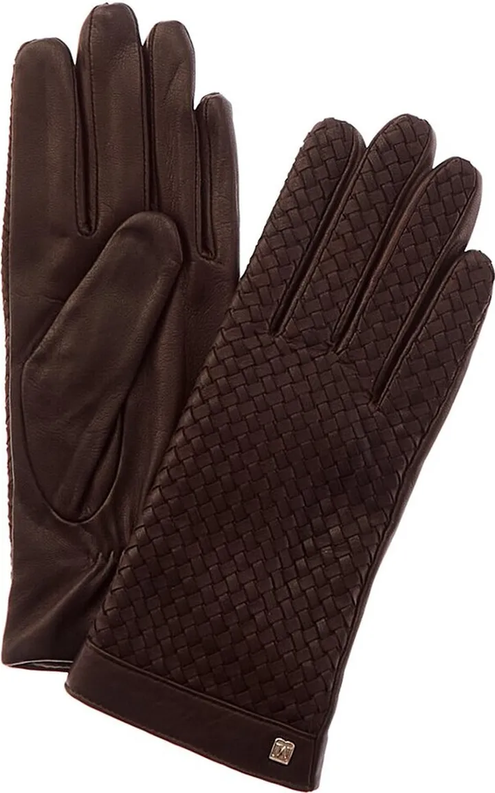 Bruno Magli Basket Weave Cashmere-Lined Leather Gloves