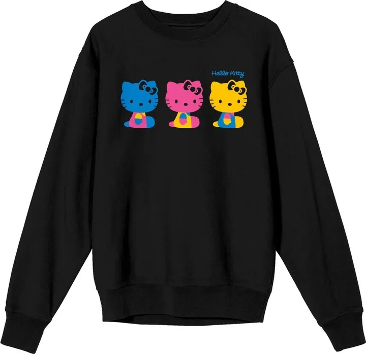 Hello Kitty 3 Colorful Characters Juniors Black Long Sleeve Shirt -Medium