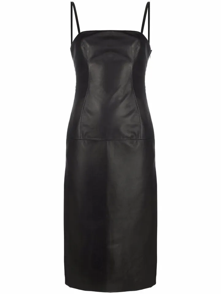 Strap-Detail Leather Midi Dress