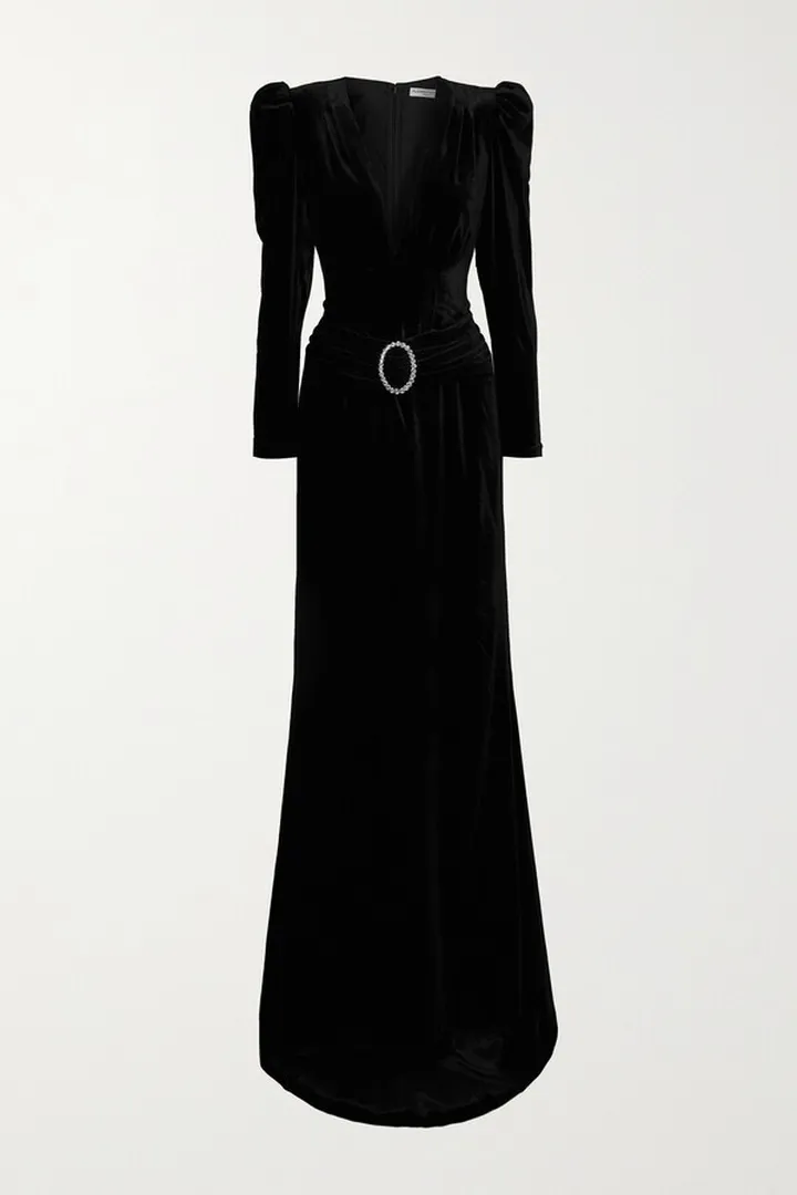 Alessandra Rich - Crystal-embellished Velvet Gown - Black