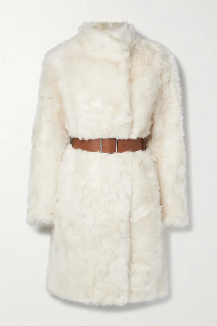 Yves Salomon - Reversible Belted Leather-trimmed Shearling Coat - Off-white