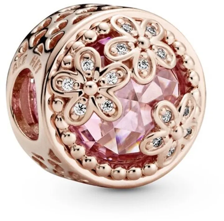 Pandora 14K Rose Gold Plated Cz Sparkling Pink Daisy Flower Charm