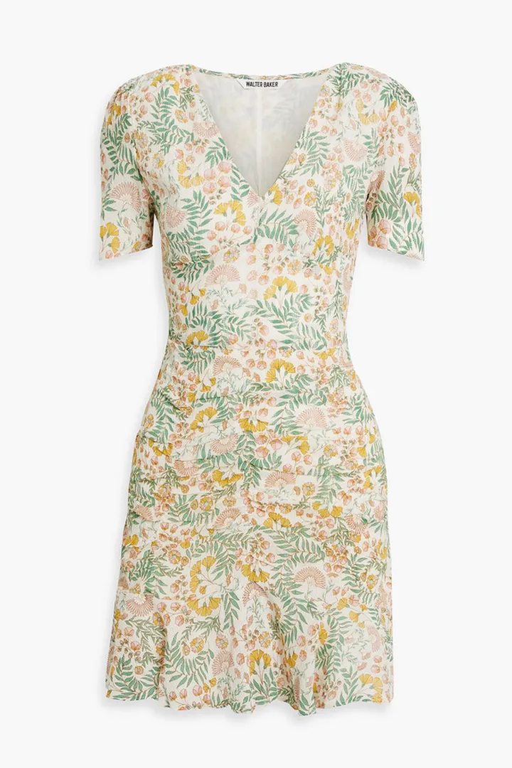 Josie ruched floral-print cotton-gauze mini dress
