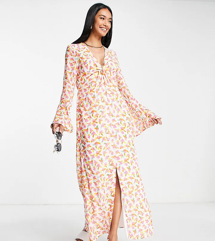 Vila Exclusive maxi dress with fluted sleeves in floral print