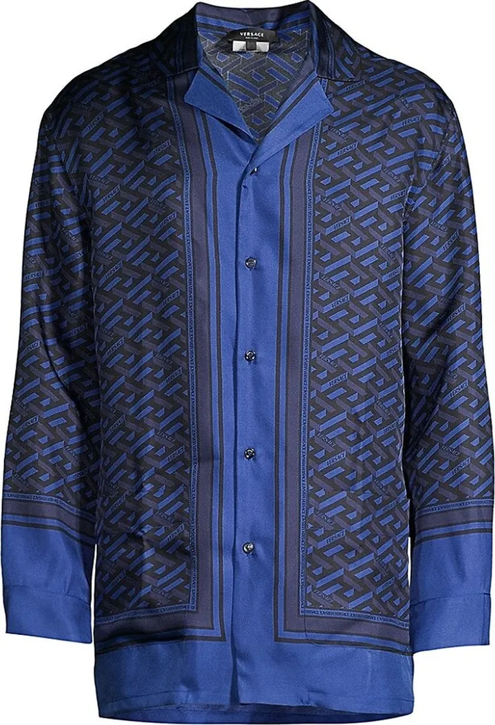 Silk Monogram Print Pajama Top