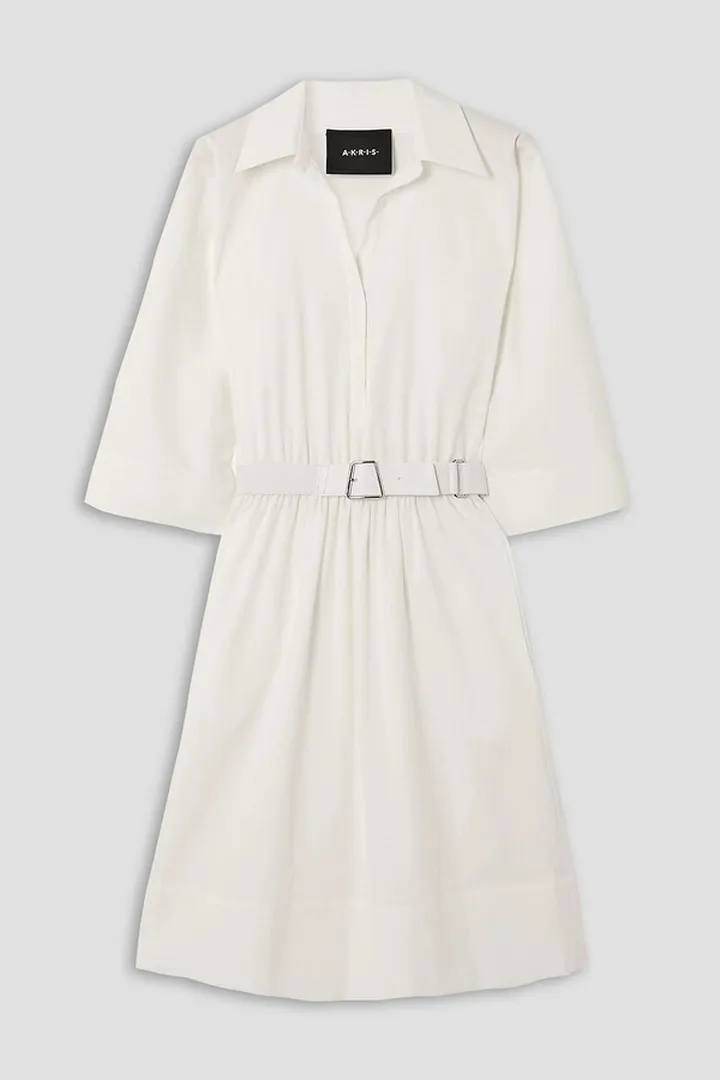 Belted cotton-poplin shirt dress