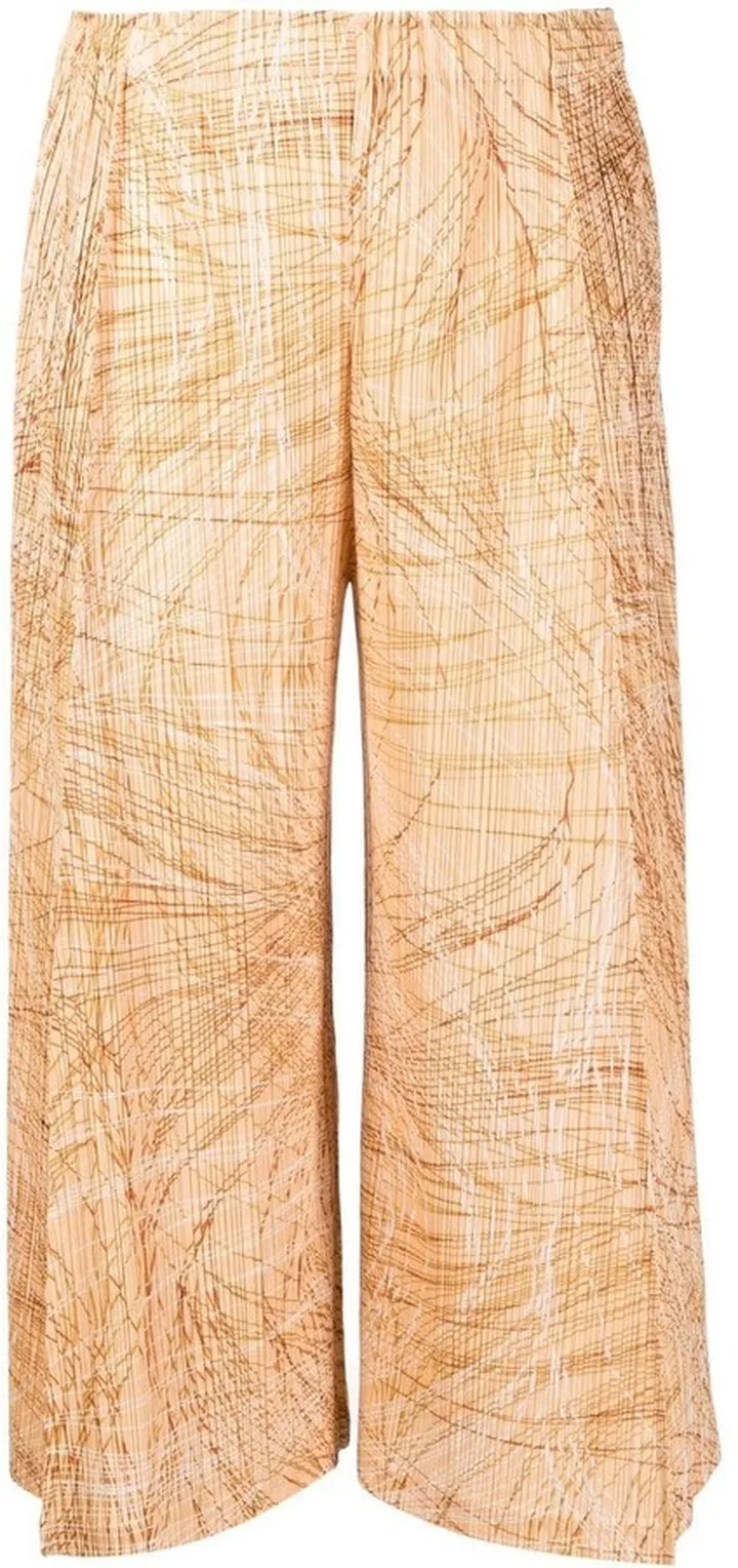 Abstract-Pattern Pleated Cropped Trousers