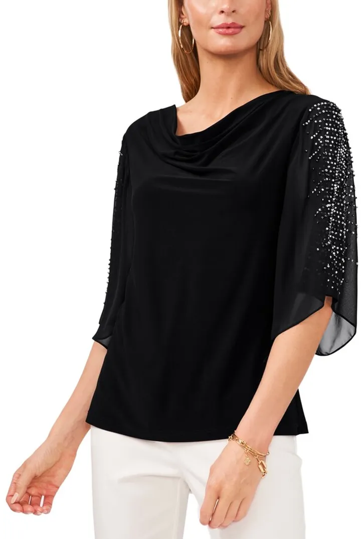 Msk Petite Chiffon Studded-Sleeve Top
