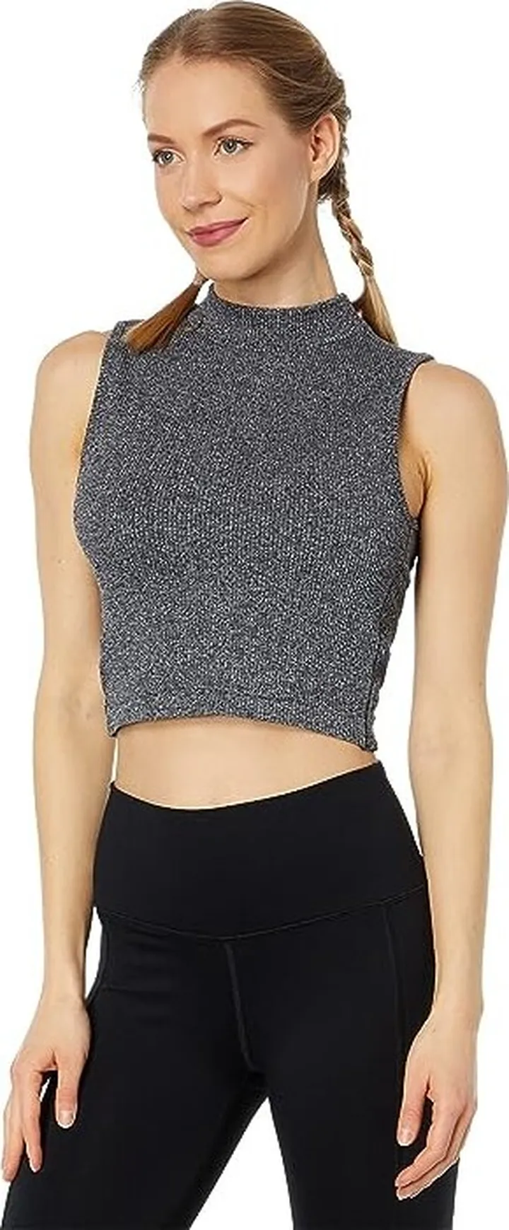 Spiritual Gangster Serene Seamless Mock Neck Tank (Heather Grey) Women's Clothing