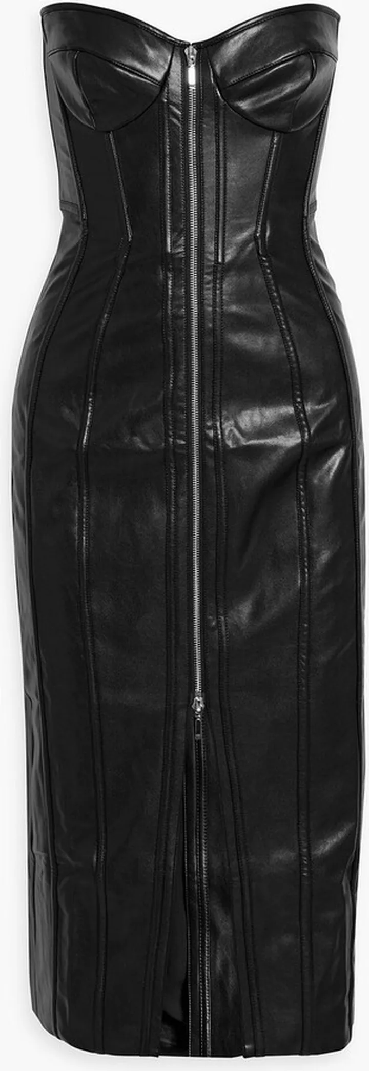 Delphine strapless faux leather midi dress