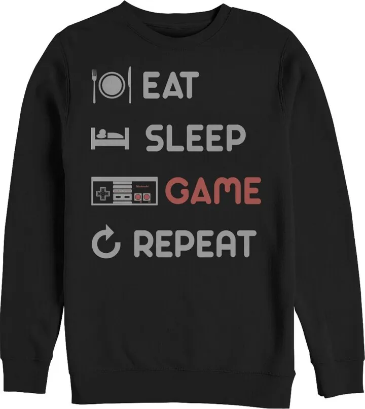 Men's Nintendo Eat Sleep NES Game Repeat Sweatshirt - Black - 3X Large
