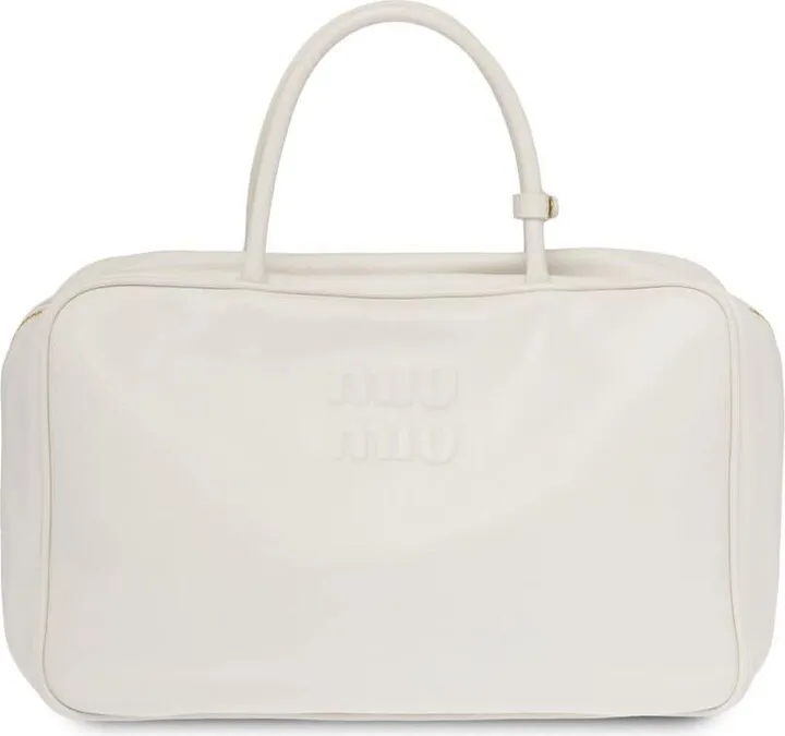 Embossed-Logo Leather Tote Bag