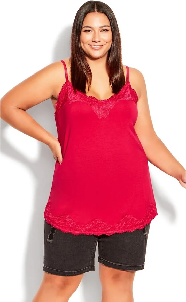 AVENUE | Women's Plus Size Lace Cami Top - red - 30W