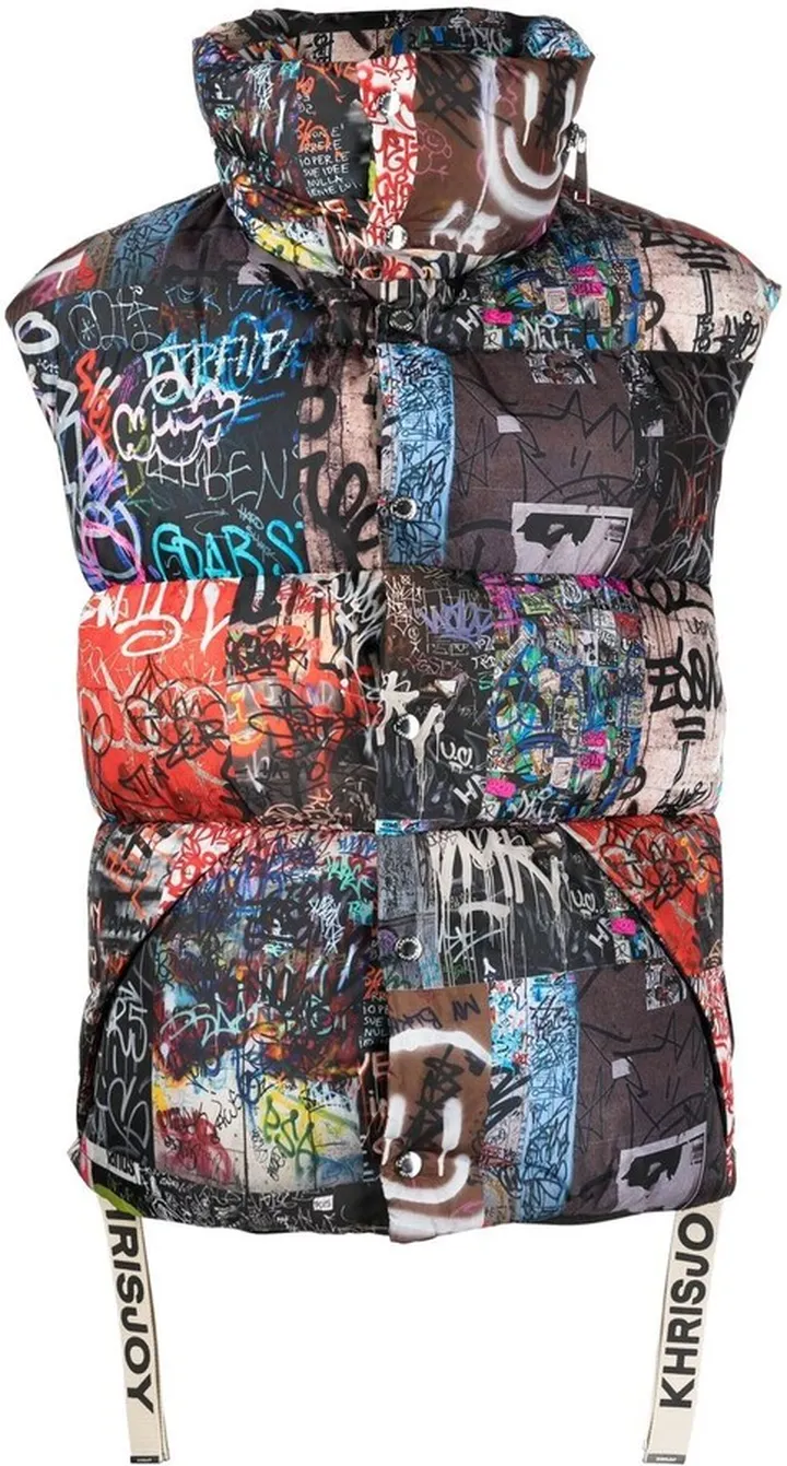 Graffiti-Print Zip-Up Gilet