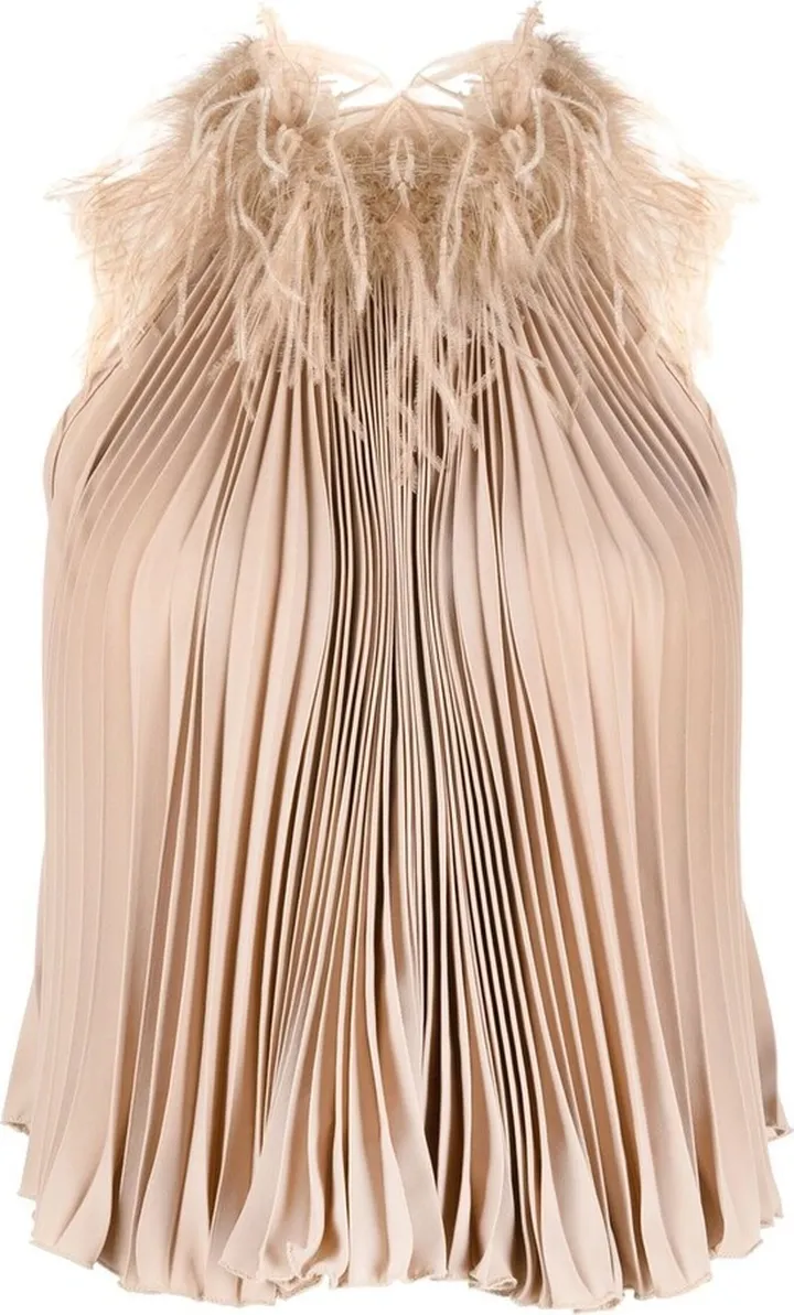 Feather-Trim Halterneck Blouse