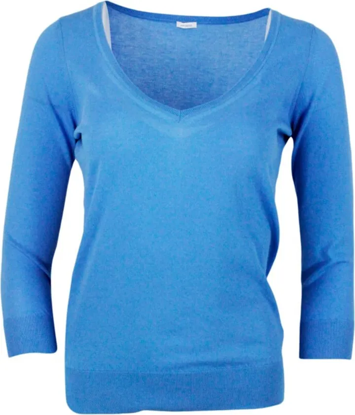 Light Sweater In 100% Fine Cotton With Long Sleeve V-neck