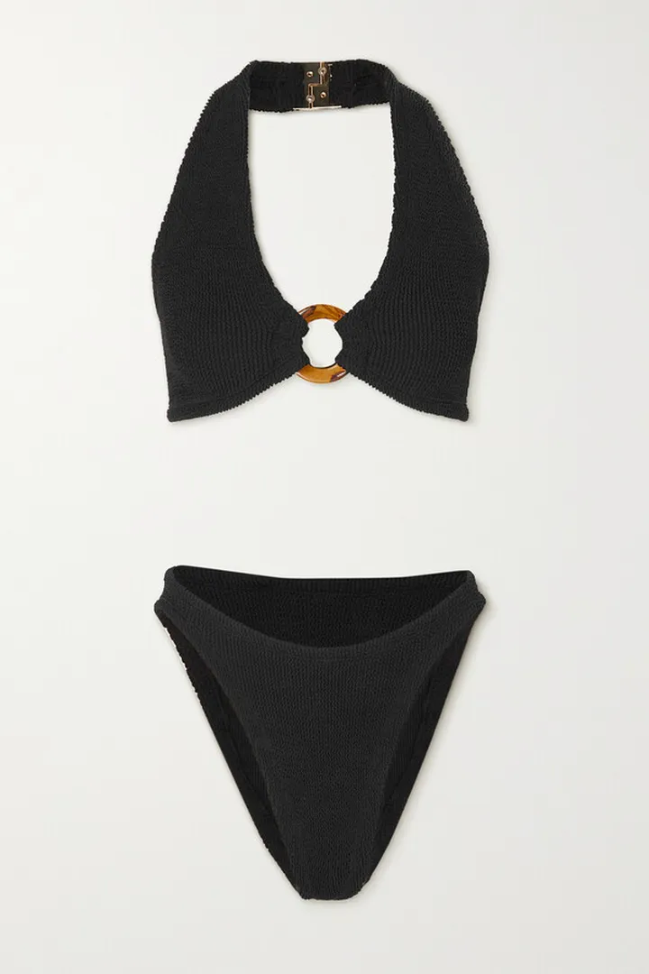 Hunza G - + Net Sustain Coco Seersucker Triangle Halterneck Bikini - Black