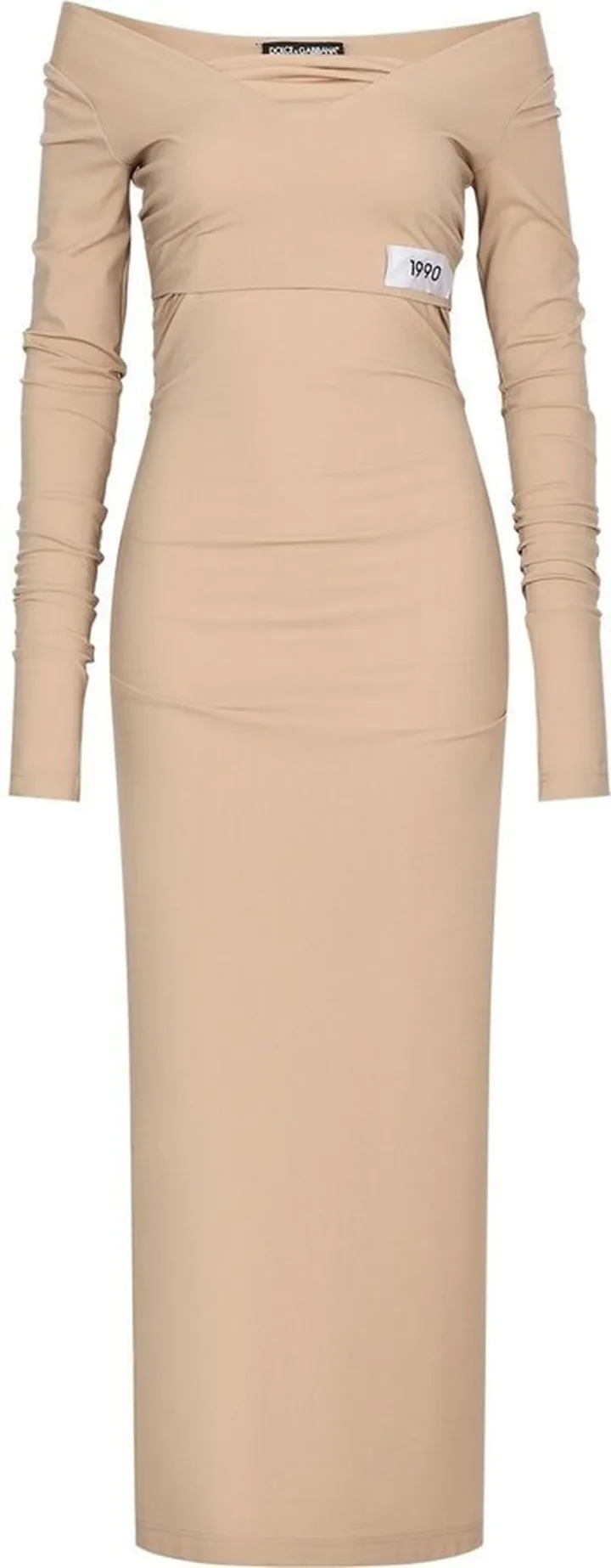 Neutral Off-Shoulder Midi Dress
