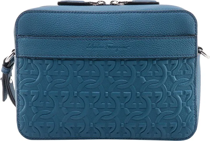 Leather shoulder bag with embossed Gancini motif