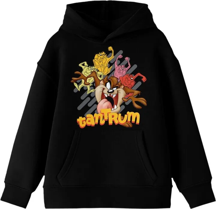 Looney Tunes Taz Tantrum Long Sleeve Black Boy’s Hooded Sweatshirt-Small
