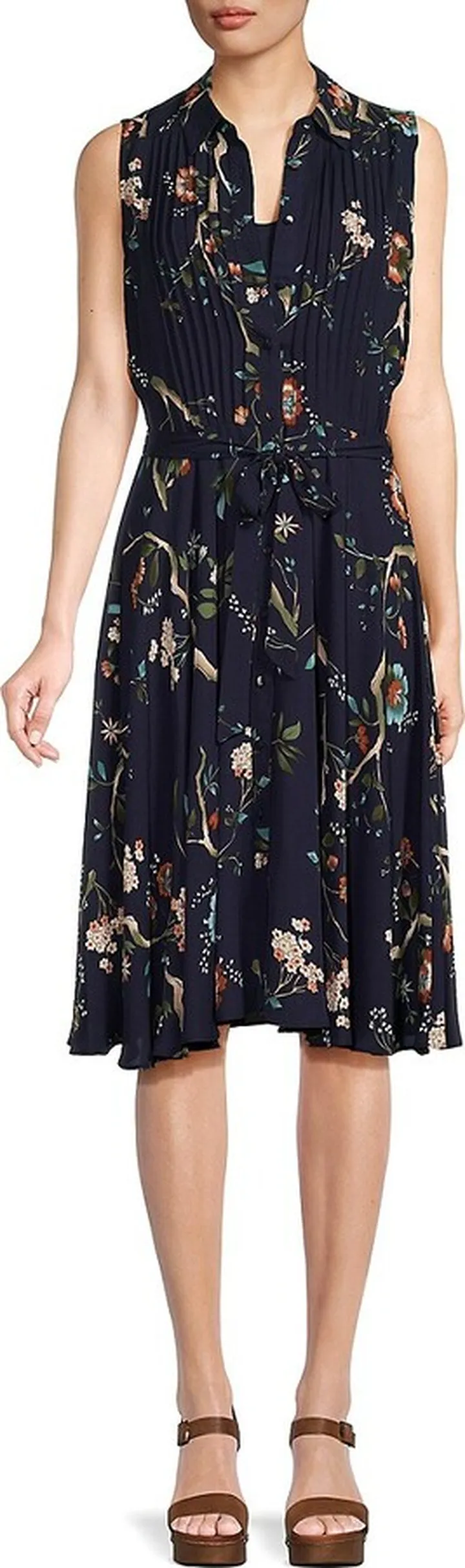 Floral Pleated Midi Shirt Dress
