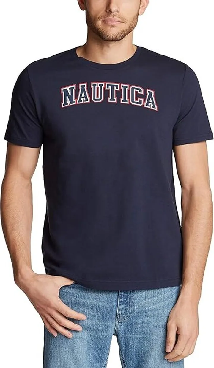 Nautica Men's Short Sleeve 100% Cotton Nautical Series Graphic Tee (Navy) Men's T Shirt