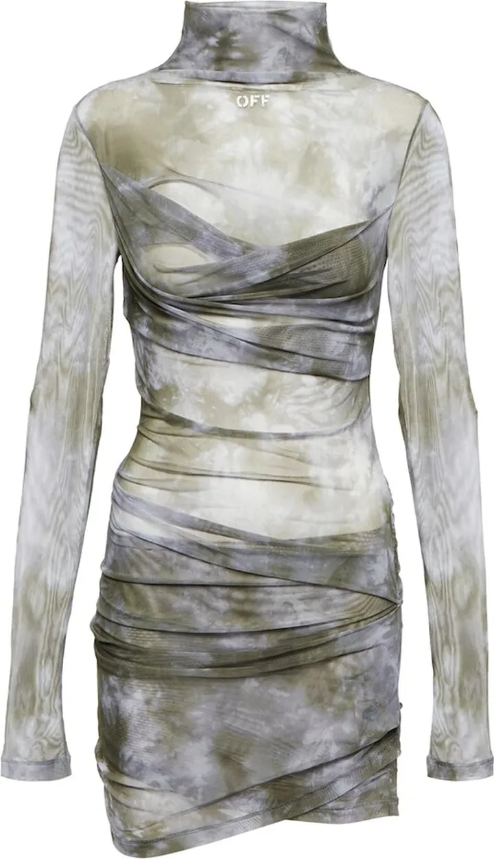 Logo ruched mesh minidress