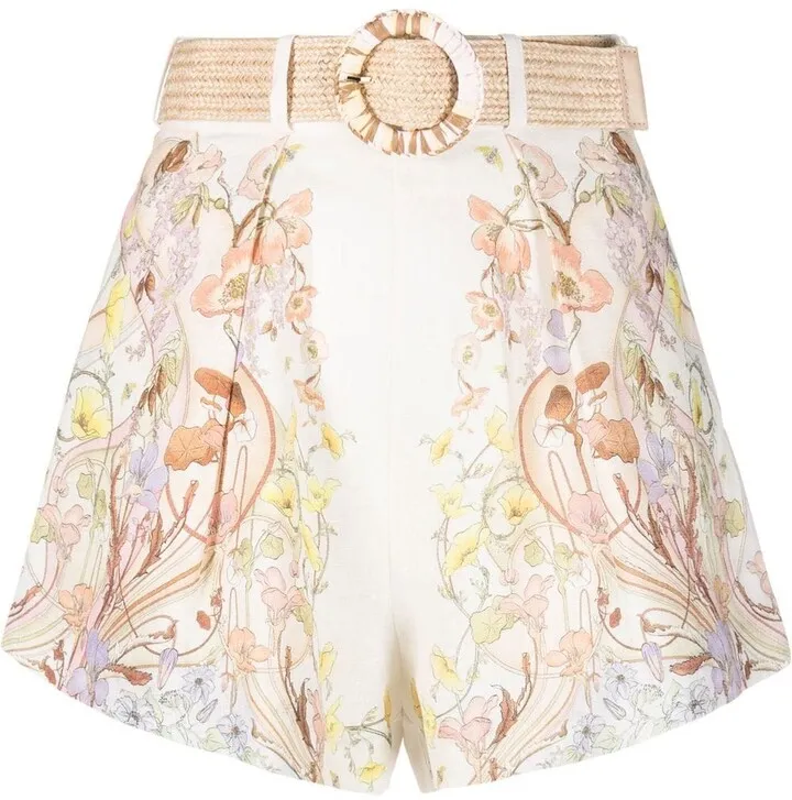 Floral Swirl belted shorts
