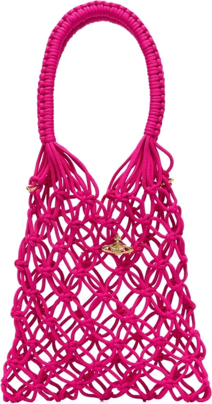 Orb-plaque woven tote bag