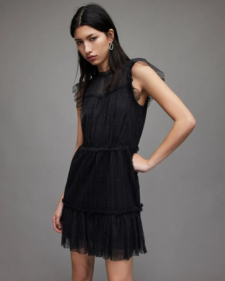 Perri Tulle Mini Dress - Metallic Black