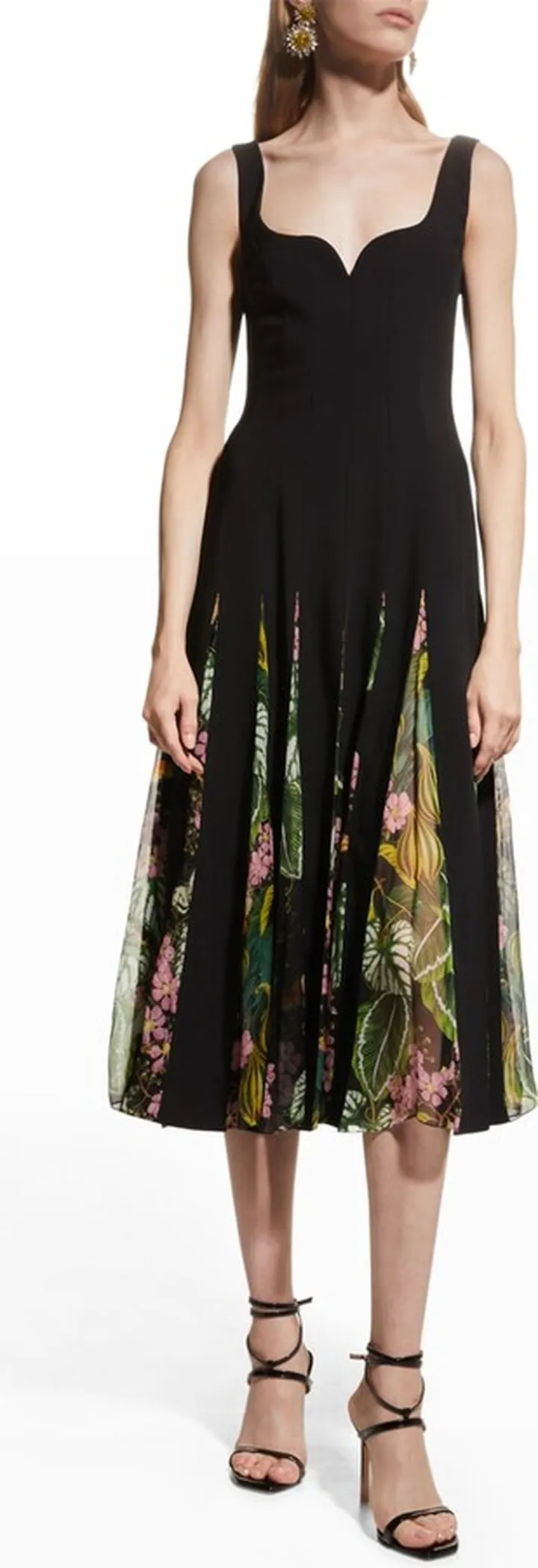 Floral Pleated-Skirt Midi Dress