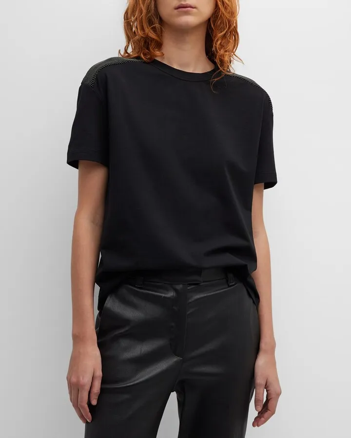 Diagonal Monili Shoulder Short-Sleeve Cotton Jersey T-Shirt