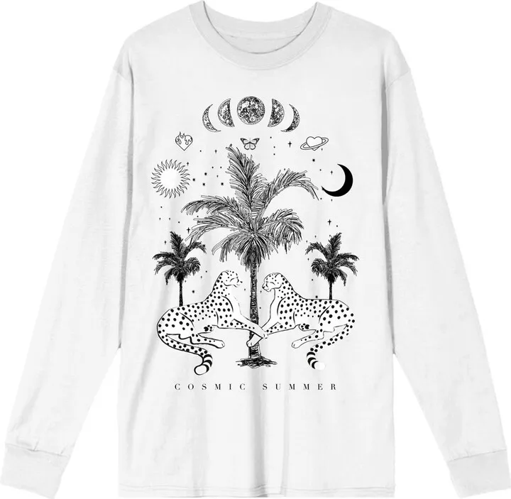 Cosmic Summer Crew Neck Long Sleeve White Adult Tee-Medium