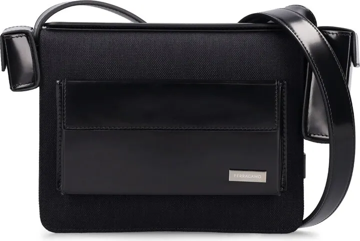 Leather & nylon crossbody bag